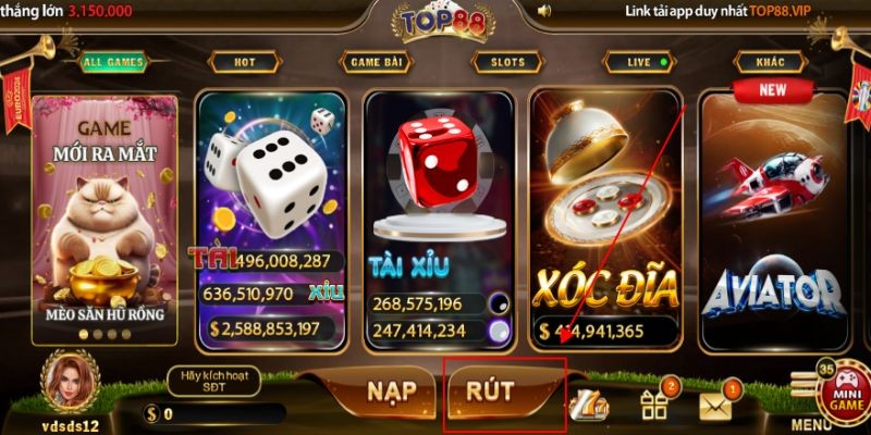 Hướng dẫn rút tiền TOP88 cực đơn giản