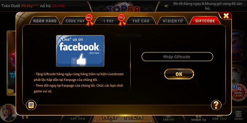 Mỗi tháng, TOP88 đều tung ra nhiều GIFTCODE cực khủng