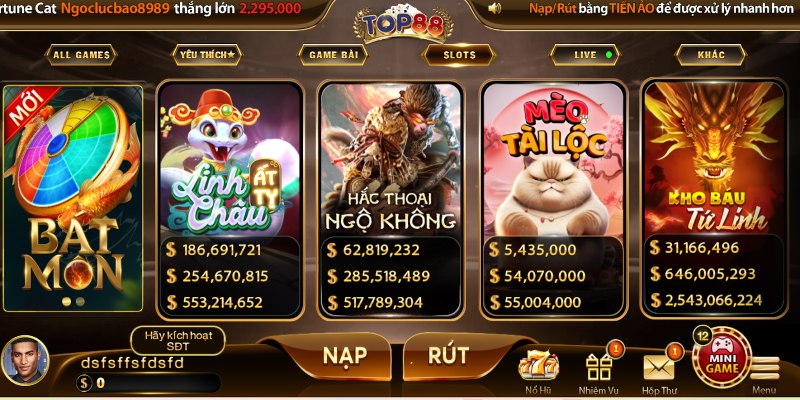 Game nổ hũ TOP88 đa dạng nhiều sản phẩm thú vị